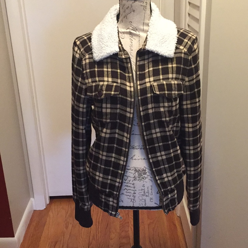 Brown Plaid Fox Jacket, excellent condition!